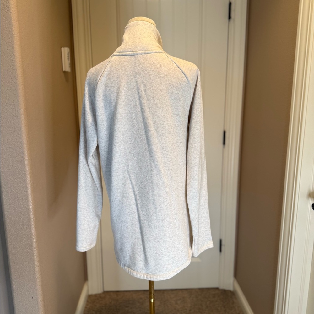 Athleta Cozy Karma Asym Pullover, a funnel neck sweatshirt with Gold Zipper - Picture 4 of 5